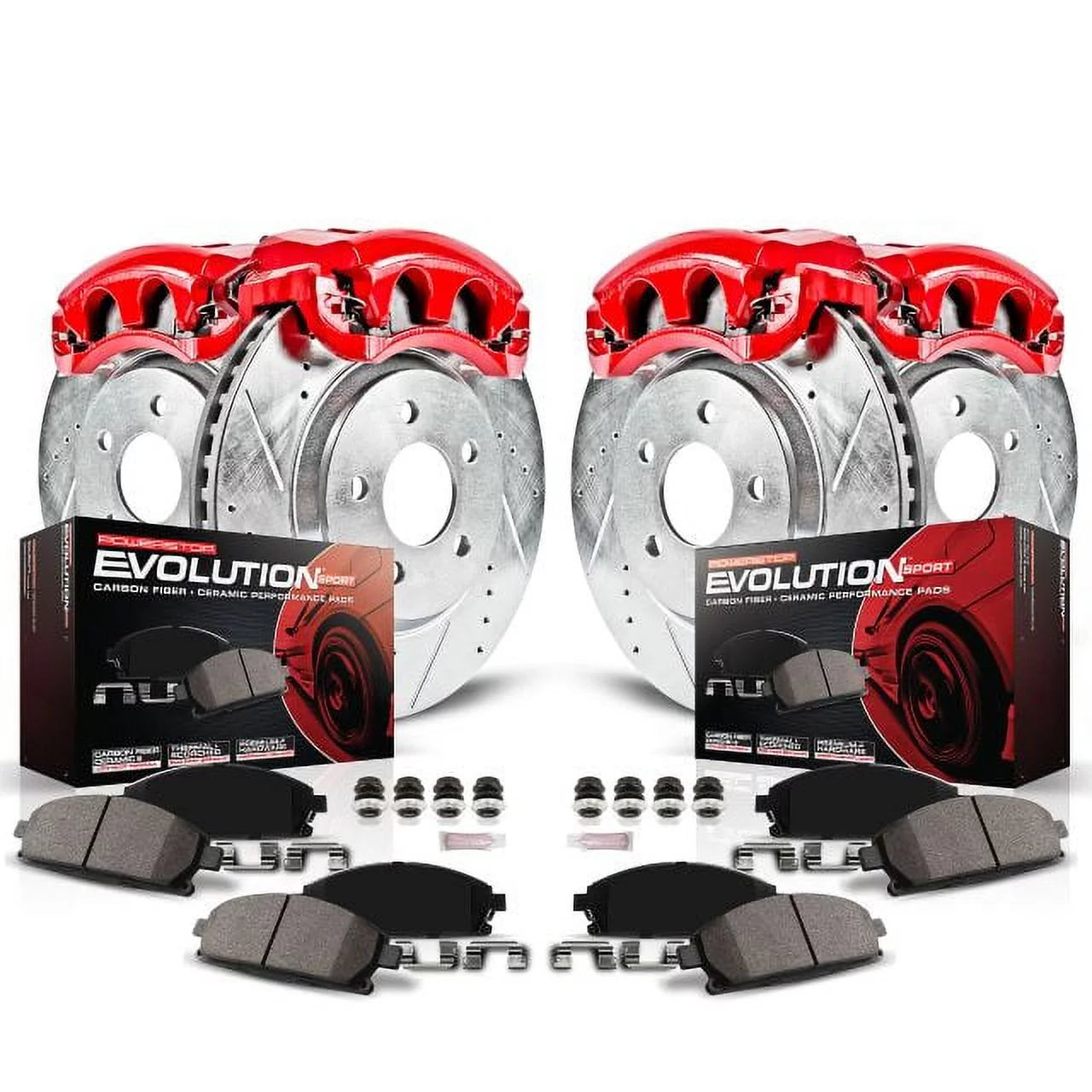 Power Stop Front and Rear Z23 Evolution Brake Pad and Rotor Kit with Red Powder Coated Calipers KC705A