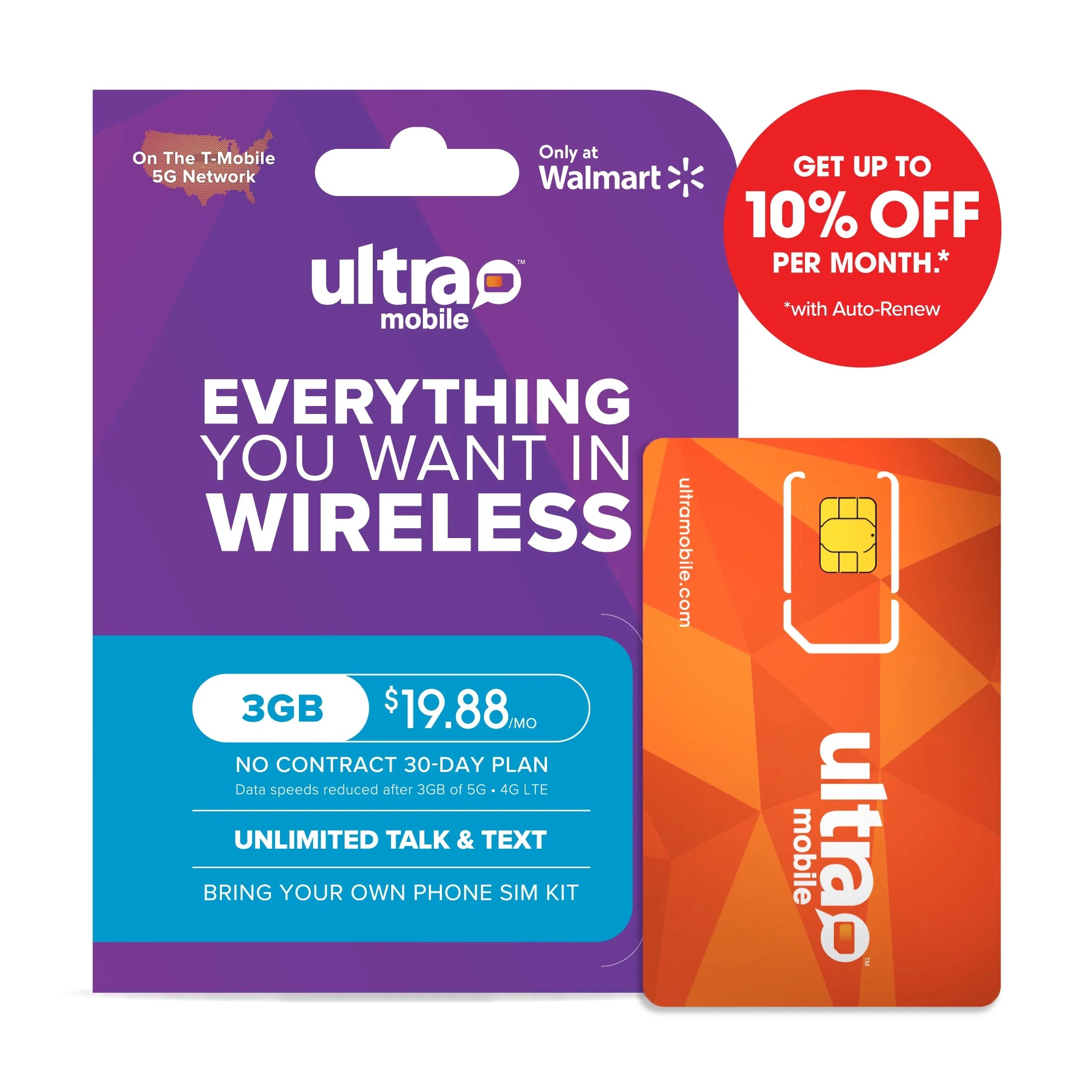 Ultra Mobile 30 Day Wireless Prepaid SIM Card Kit, 3GB Plan