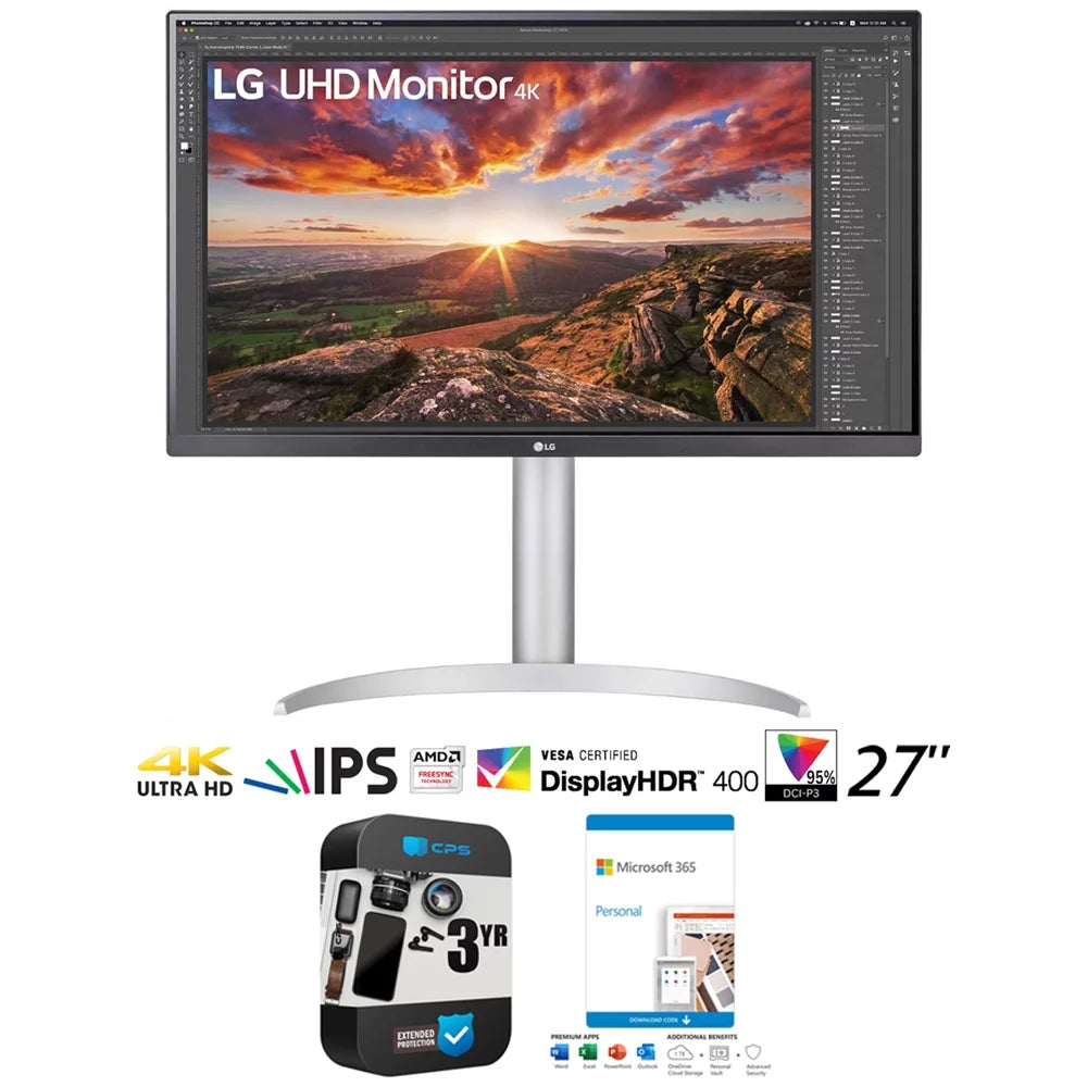 LG 27UP850N-W 27 IPS 4K UHD VESA HDR400 Monitor with USB Type-C Bundle with 3 Year Extended Warranty and Microsoft 365 Personal 15 Month Subscription