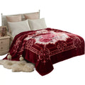 NC Plush Fleece Bed Blanket, Soft, Reversible Warm Blanket Queen 77x87, Burgundy Floral