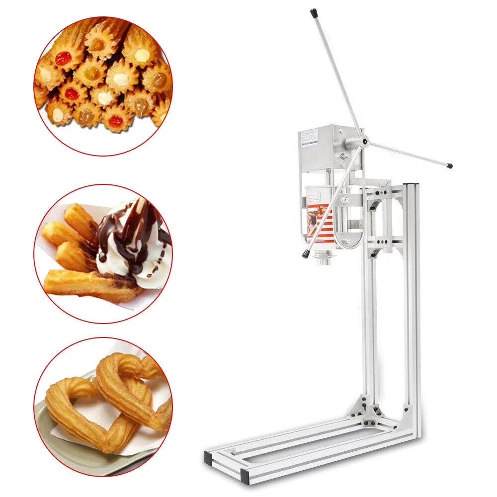 DENEST Commercial Manual Churros Machine Spanish Donuts Churrera Maker 3L + 5 Nozzles