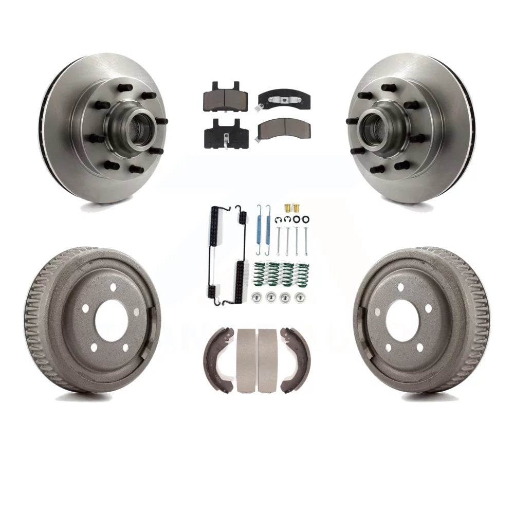 Transit Auto - Front Rear Disc Brake Rotors Hub Assembly Ceramic Pads And Drum Kit (7Pc) For 1995-1997 GMC Yukon RWD with DIESEL engine With 10 Diameter K8C-102726