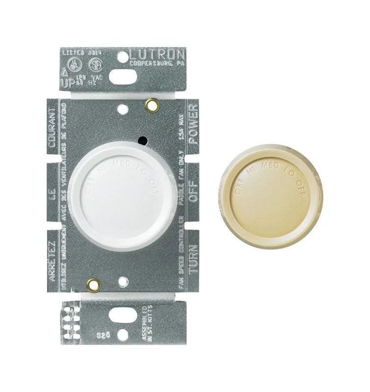 Lutron FSQ-2FH-DK Rotary Control Switch, 1.5 A, 120 V, Quiet Actuator, Plastic, Ivory/White