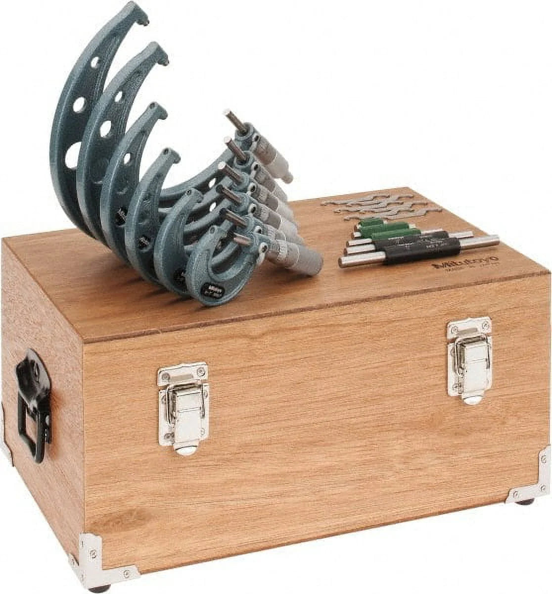 Mitutoyo 0 to 6  Range, 11 Piece Mechanical Outside Micrometer Set 0.0001 Graduation, 0.00010, 0.00015 Accuracy, Ratchet-Friction Thimble, Carbide Face