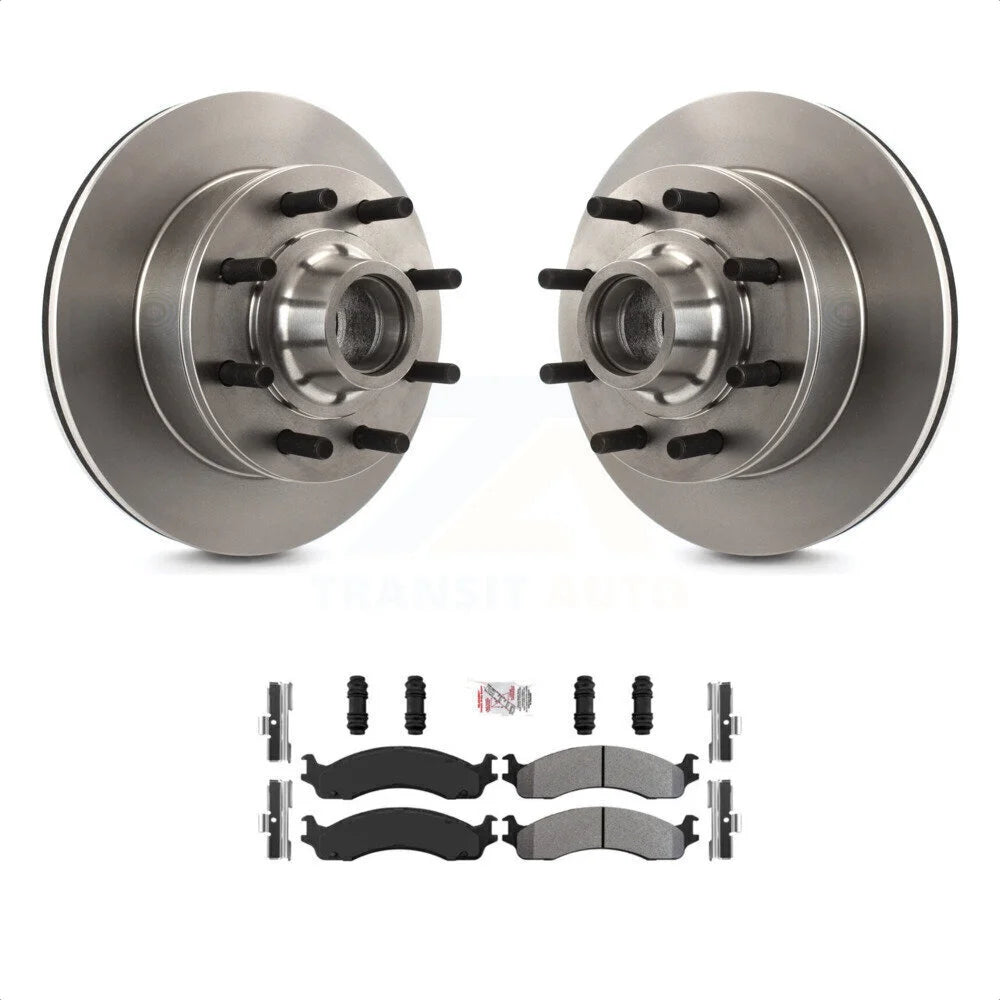 Transit Auto - Front Disc Brake Rotors Hub Assembly And Semi-Metallic Pads Kit For Ford F-350 F-250 E-250 Econoline E-350 Club Wagon Super Duty K8A-100036