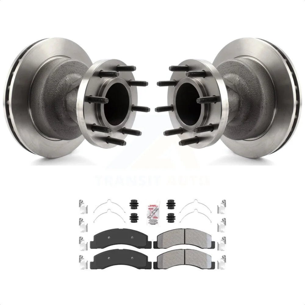Transit Auto - Front Disc Brake Rotors Hub Assembly And Semi-Metallic Pads Kit For Ford F-350 Super Duty With Dual Rear Wheels K8A-105789