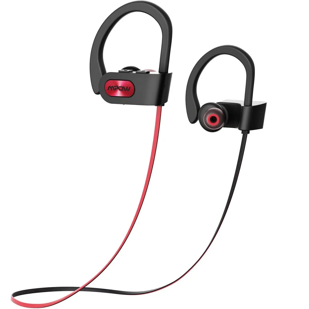 Bluetooth Headphones, IPX7 Waterproof In-ear Earbuds, Wireless Sports Earphones for Gym Running Cycling Workout (Red Outside & Black Inside)