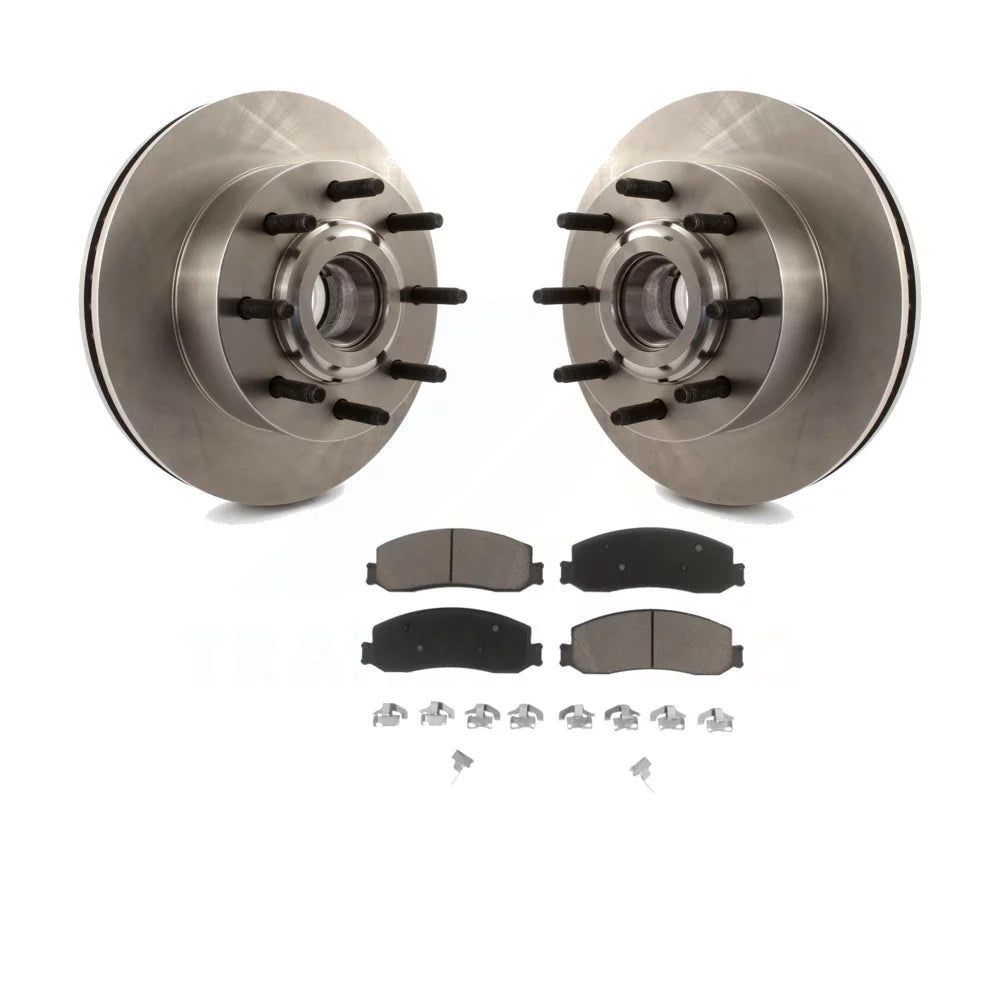 Transit Auto - Front Disc Brake Rotors Hub Assembly And Ceramic Pads Kit For Ford F-250 Super Duty F-350 With Single Rear Wheels RWD K8C-102688