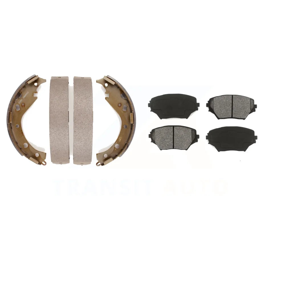 Transit Auto - Front Rear Semi-Metallic Brake Pads And Drum Shoes Kit For 2003-2005 Toyota RAV4 KSN-100227