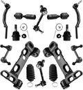 Detroit Axle - Front Lower Control Arm Bracket Lower Ball Joint [14mm Thread] Inner & Outer Tie Rods Sway Bars Replacement for Chevy Trailblazer GMC Envoy Bravada - 14pc Set