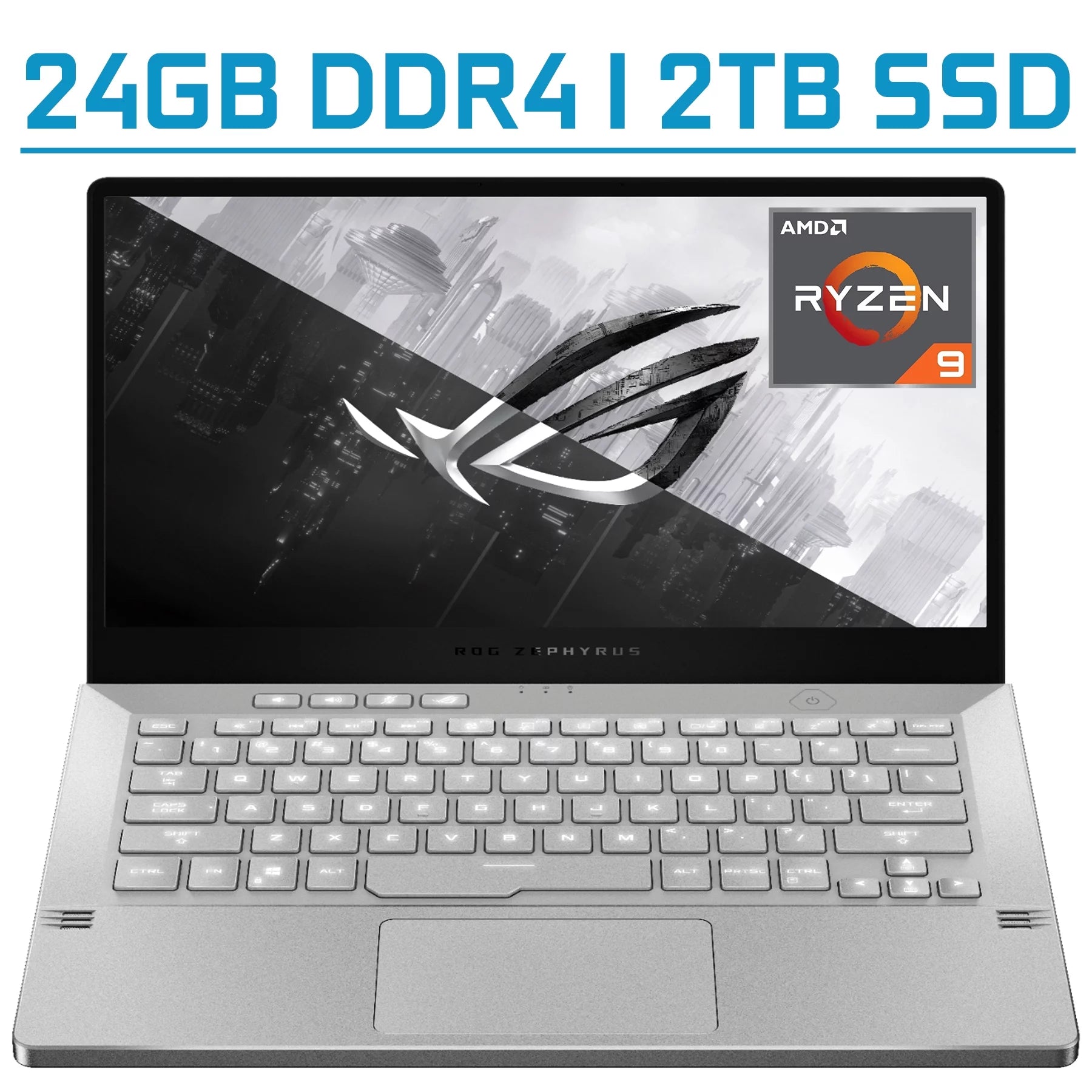 Asus ROG Zephyrus G14 Premium Gaming Laptop 14¡± FHD 120Hz IPS Display AMD 8-Core Ryzen 9 4900HS 24GB RAM 2TB SSD GeForce RTX 2060 Max-Q 6GB Backlit Keyboard Wifi6 USB-C HDMI Dolby Audio Win10