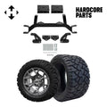 Hardcore Parts 4 Drop Axle Lift Kit for EZGO TXT/PDS (1994.5-2001.5) Gas Golf Cart with 12 Machined/Gunmetal 'Rally' Wheels & 20x10-12 STINGER On-Road/Off-Road DOT rated All-Terrain tires