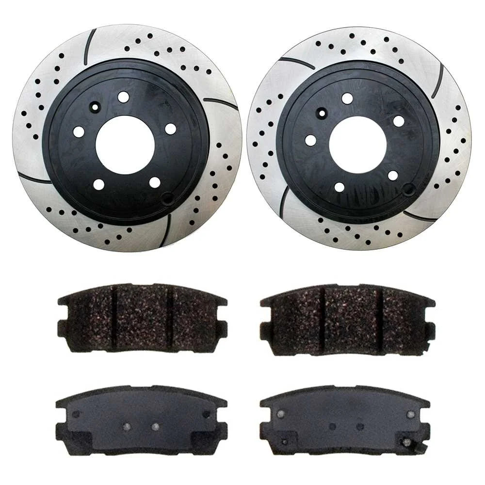 AutoShack Rear Drilled Slotted Brake Rotors Black and Performance Ceramic Pads Kit Driver and Passenger SIde Replacement for Chevrolet Equinox Captiva Sport Saturn Vue Pontiac Torrent V6 PERF651491275