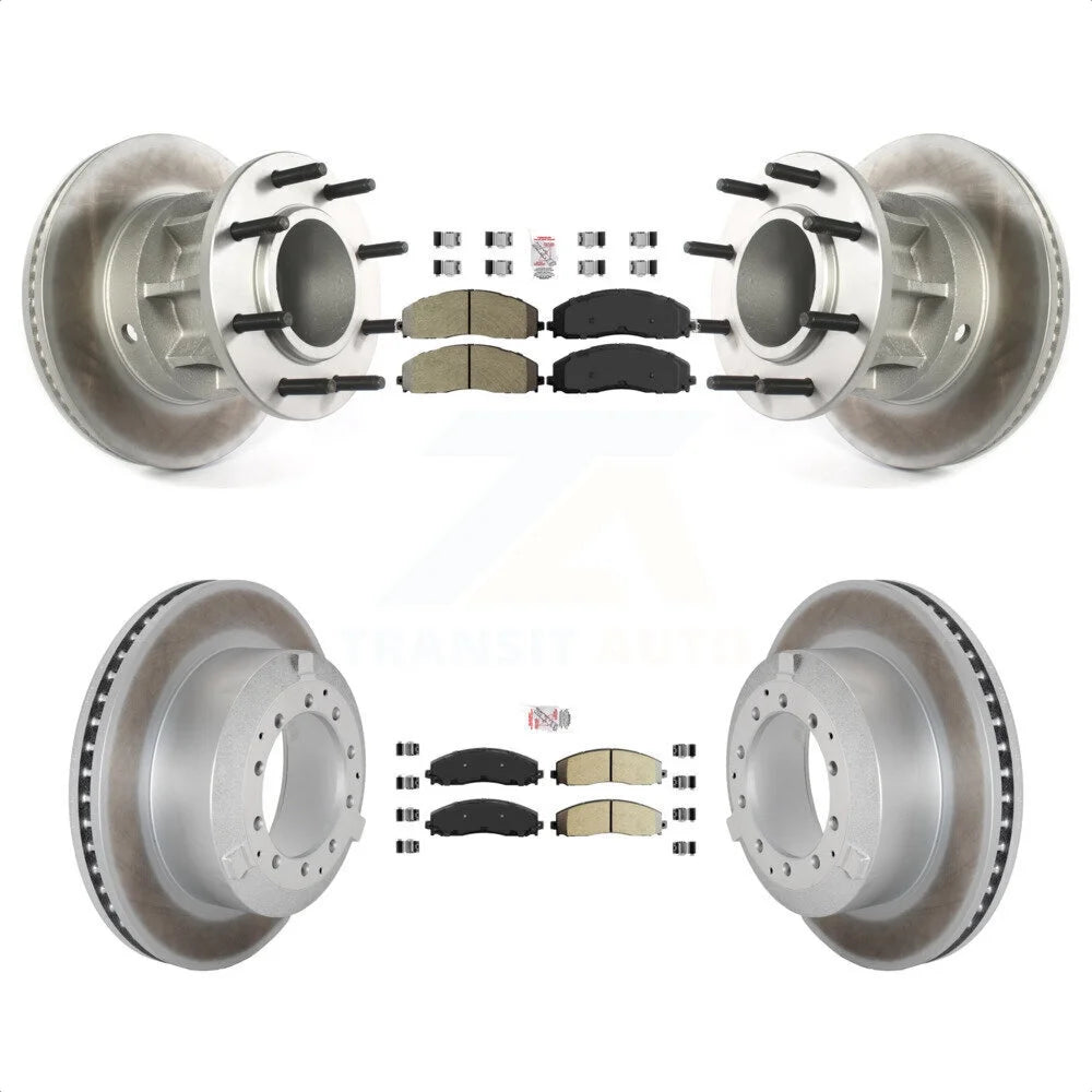 Transit Auto - Front Rear Semi-Metallic Pads And Coated Disc Brake Rotors Hub Assembly Kit For 2015-2016 Ford F-350 Super Duty Cab & Chassis with RWD With Dual Wheels KGA-105608