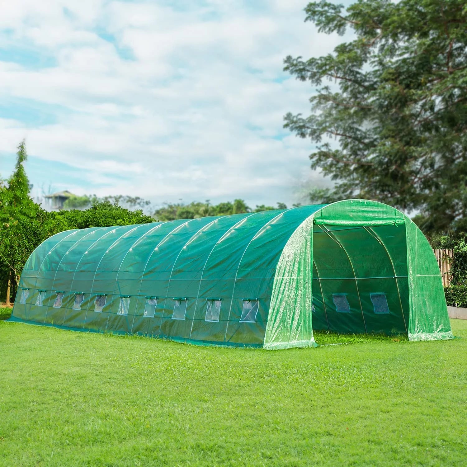 Yoleny 40' x 12' x 7.5' Greenhouse, Large Walk-in Greenhouse with 2 Roll-up Zippered Doors&20 Screen Windows for Outside Heavy Duty Winter, Green