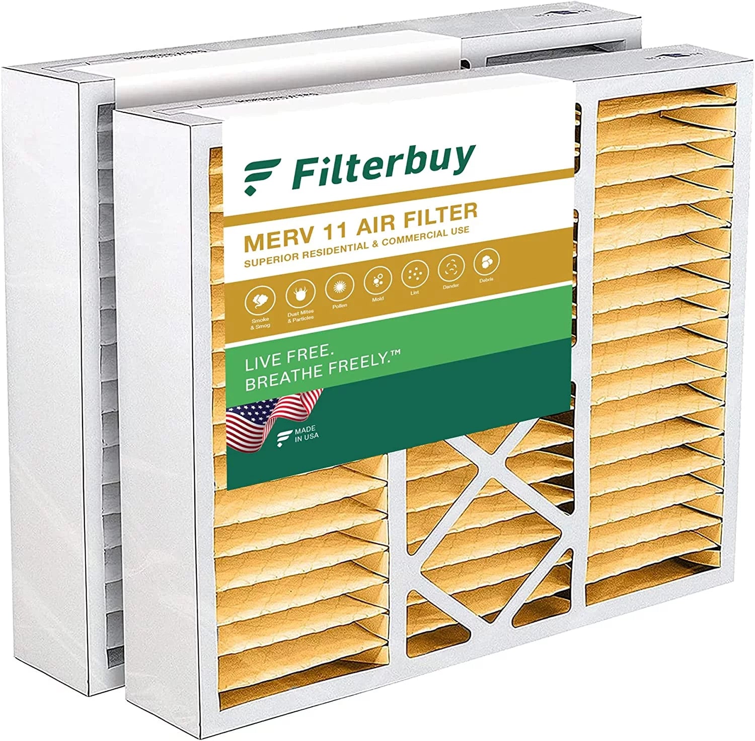 Filterbuy 16x20x5 MERV 11 Pleated HVAC AC Furnace Air Filters for Honeywell FC100A1003 (2-Pack)