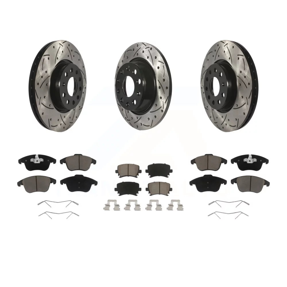 Transit Auto - Front Rear Coated Drilled Slotted Disc Brake Rotors And Ceramic Pads Kit For Volkswagen Tiguan Audi Q3 Limited Quattro KDC-100616
