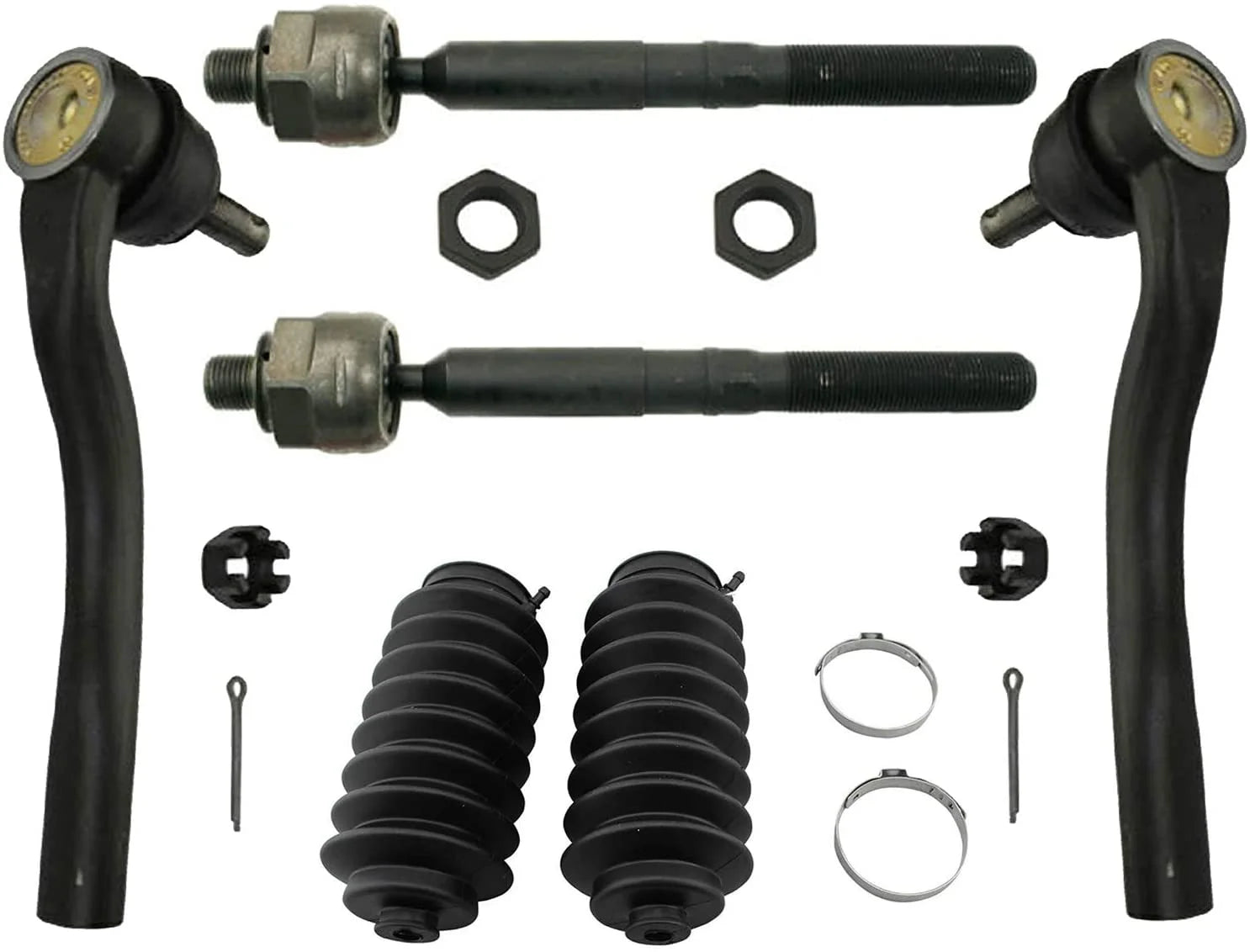 Detroit Axle - Front 6pc Suspension Kit for 11-15 Dodge Durango Jeep Grand Cherokee, 4 Tie Rods 2 Rack and Pinion Boots w/Bellows & Locking C-Clamps 2011 2012 2013 2014 2015 Replacement