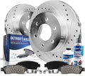 Detroit Axle - Rear Brake Kit for Chevy GMC Silverado Sierra Suburban Yukon XL 1500 Escalade ESV EXT Drilled & Slotted Brake Rotors Ceramic Brakes Pads Replacement : 13.58 Rotor