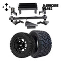 Hardcore Parts 4 Spindle Extension Lift Kit for Yamaha Drive (G29) Golf Cart with 12 Black 'Rally' Wheels and 20x10-12 STINGER On-Road/Off-Road DOT rated All-Terrain tires