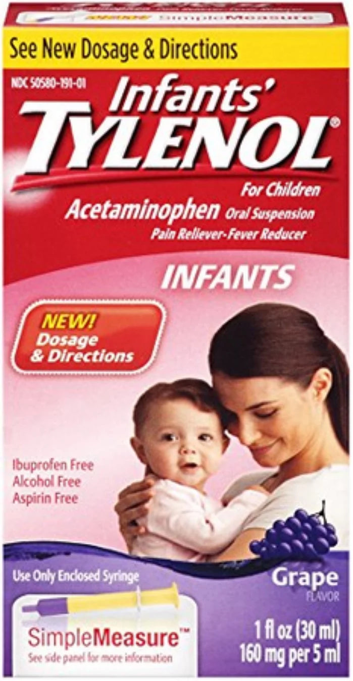 TYLENOL Infants' Oral Suspension Grape Flavor 1 oz (Pack of 3)