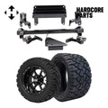 Hardcore Parts 4 Spindle Extension Lift Kit for Yamaha Drive (G29) Golf Cart with 12 Black 'Storm Trooper' Wheels and 20x10-12 STINGER On-Road/Off-Road DOT rated All-Terrain tires