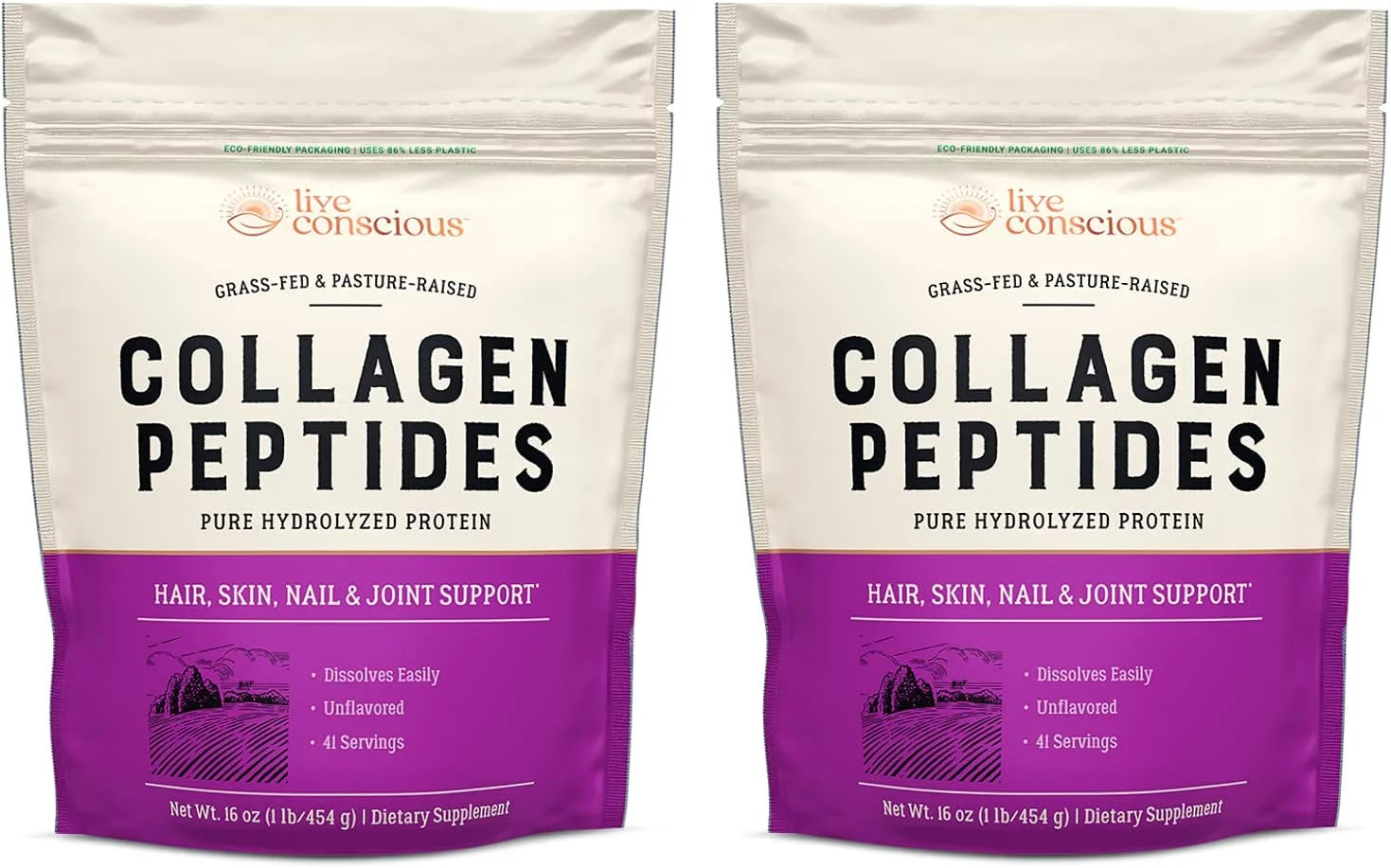 Live Conscious Collagen Peptides Hydrolyzed Powder, 11 g, 82 Servings (2-Pack)