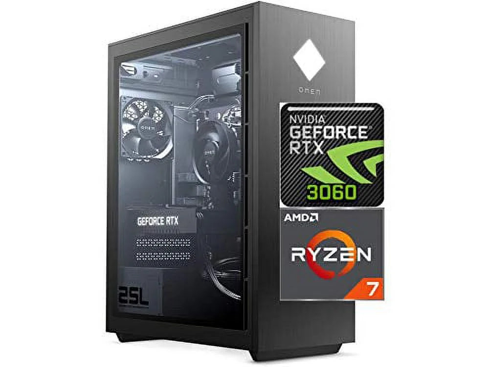HP 2022 Newest Omen 25L Gaming Desktop PC, GeForce RTX 3060 12GB, AMD Ryzen 7 3700X, 16GB DDR4 RAM, 1TB HDD & 512GB PCIe NVMe SSD, Windows 10, RGB Lighting, AllyFlex Mouepad
