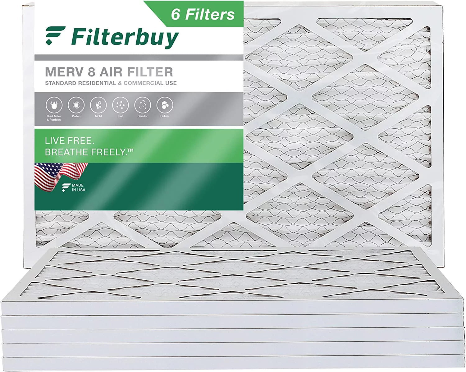 Filterbuy 24x36x1 MERV 8 Pleated HVAC AC Furnace Air Filters (6-Pack)