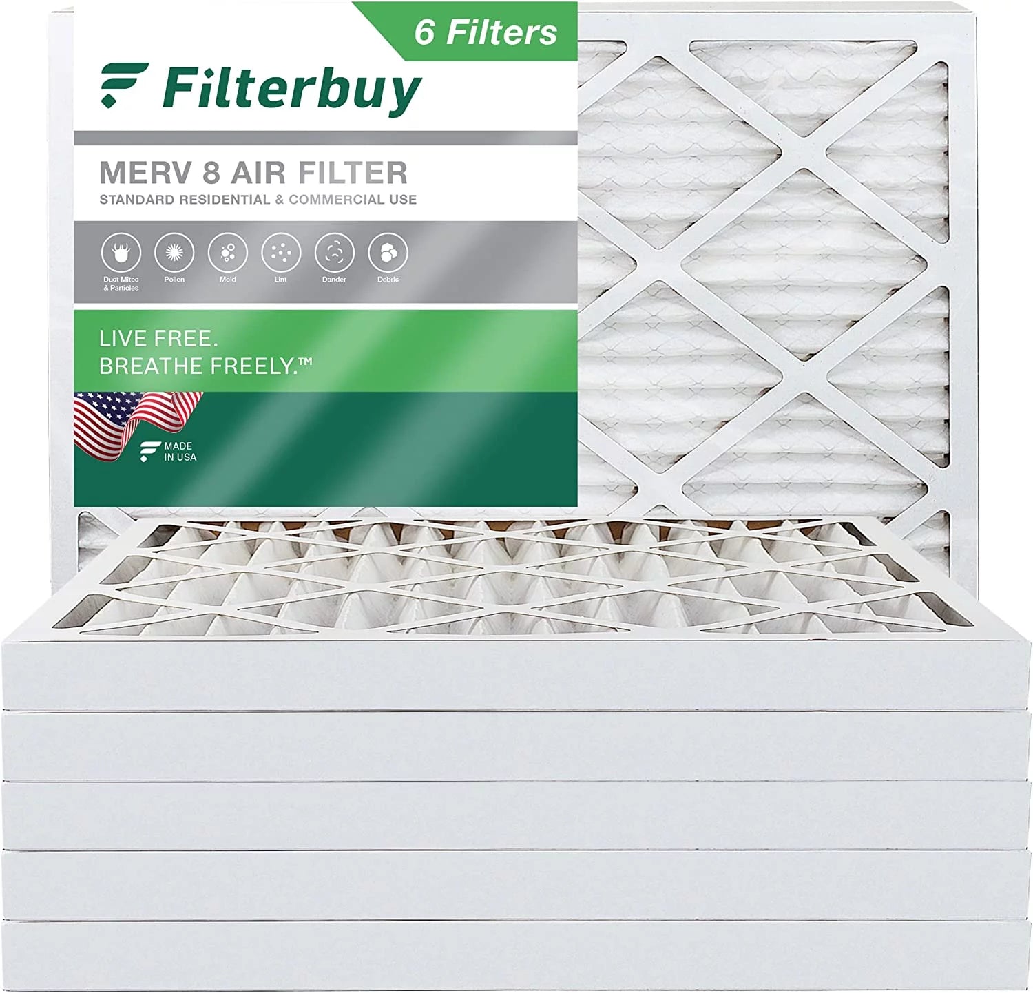 Filterbuy 20x24x2 MERV 8 Pleated HVAC AC Furnace Air Filters (6-Pack)