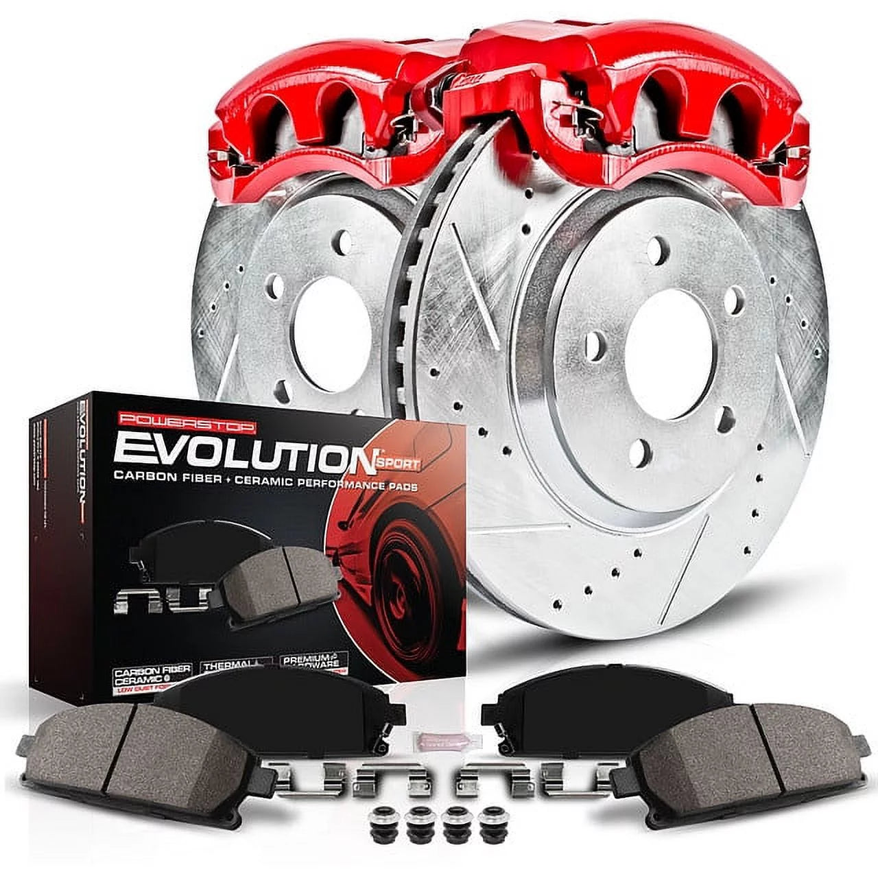 Power Stop Rear Z23 Evolution Brake Pad and Rotor Kit with Red Powder Coated Calipers KC3153 Fits 1994 Acura Legend