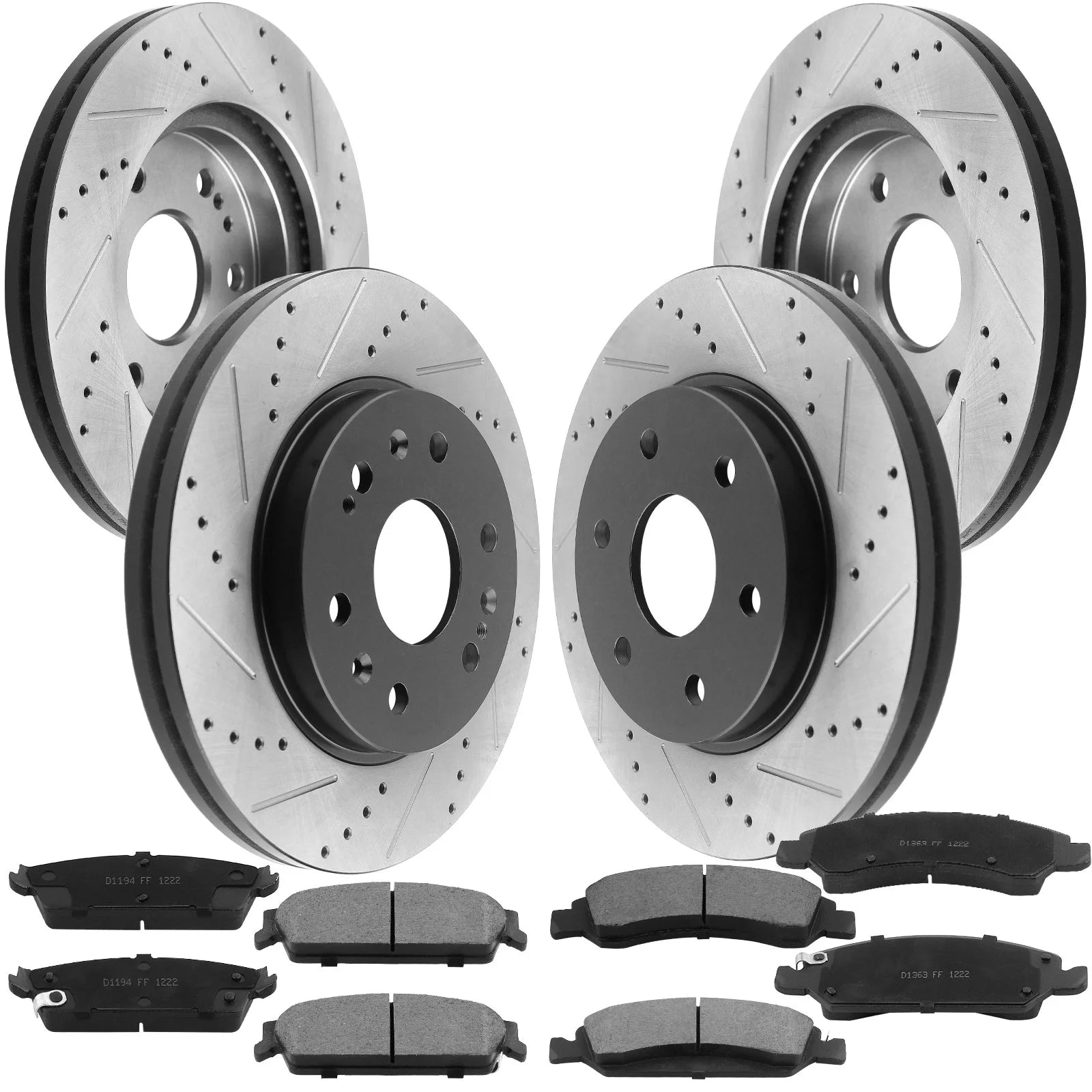MotorbyMotor Front & Rear Brake Rotors Drilled & Slotted Brake Rotor & Brake Pad kit Including CLEANER DOT4 FLUID for Cadillac Escalade ESV EXT, Chevy Silverado Suburban 1500 Tahoe, GMC Sierra Yukon