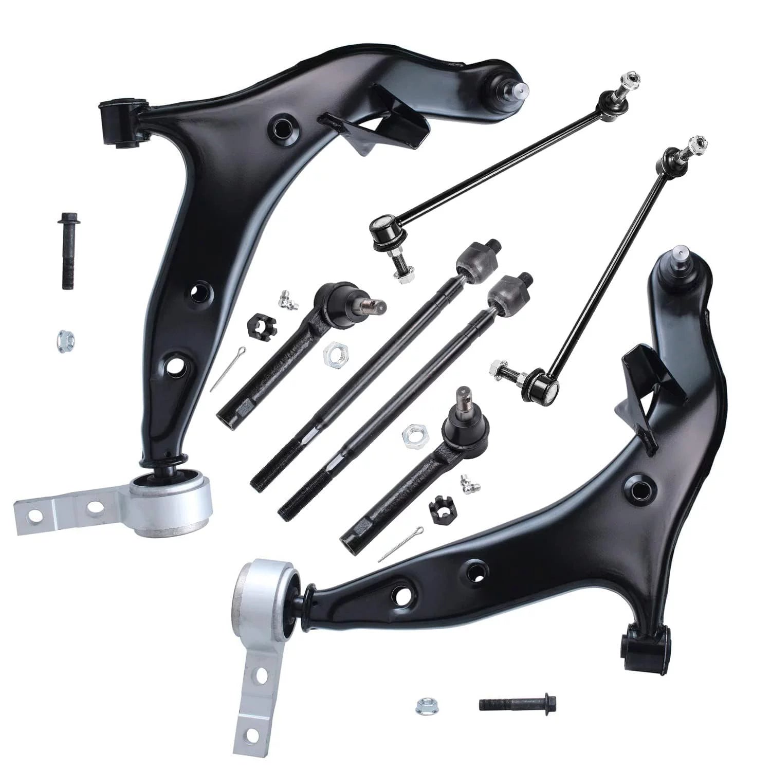 Detroit Axle - New 8-Piece Front Suspension Kit - (2) Front Lower Suspension Control Arms & Ball Joints, (2) Front Stabilizer Sway Bar End Links, All (4) Outer and Inner Tie Rod; Nissan Quest 3.5L