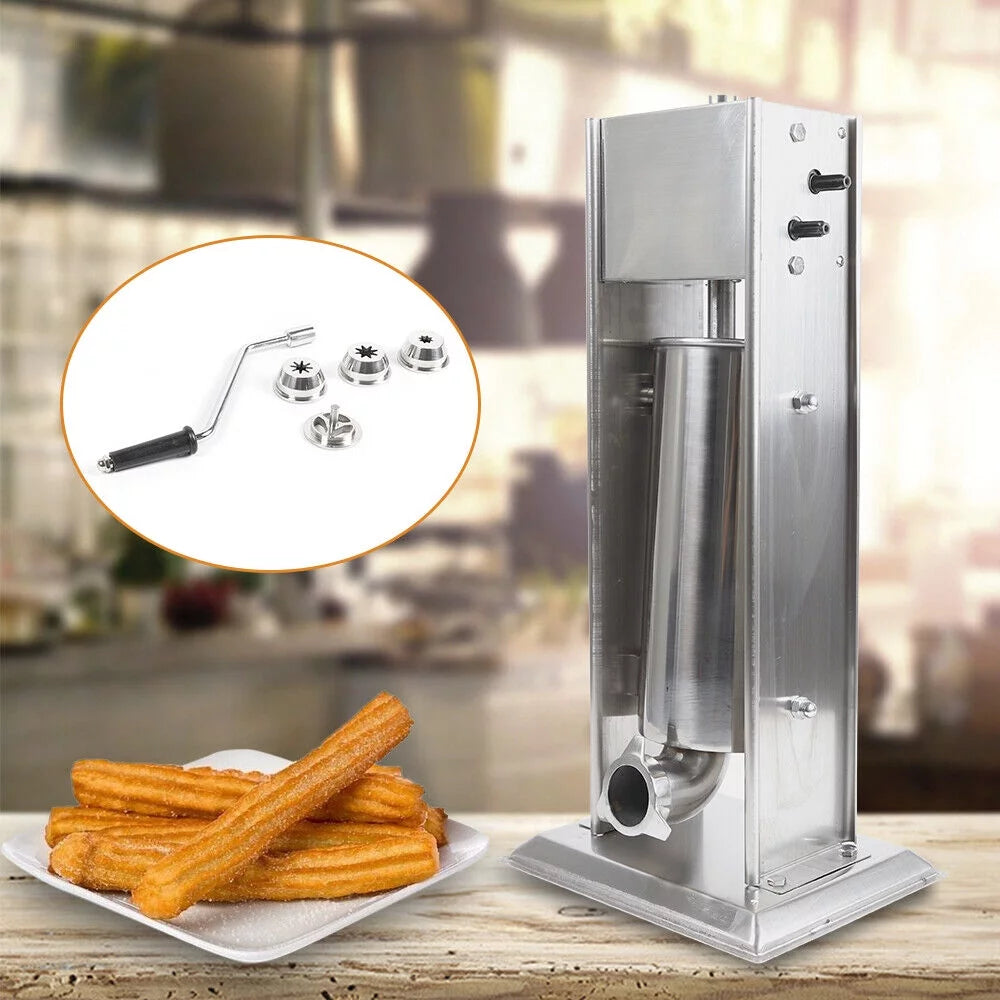 Fichiouy Churro Maker Manual Churrera Churros Filler Maker 5L Commercial Donuts Dessert Churro Makers Stainless Steel with 4pcs Nozzles