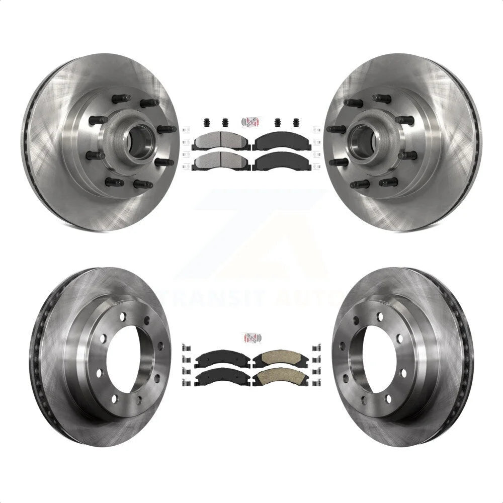Transit Auto - Front Semi-Metallic Rear Ceramic Pads And Disc Brake Rotors Hub Assembly Kit For Ford E-350 Super Duty E-250 E-150 Econoline K8A-105255