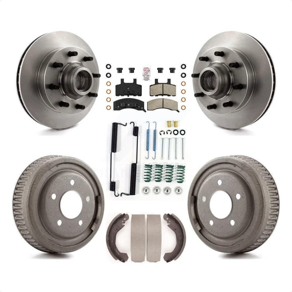Transit Auto - Front Rear Disc Brake Rotors Hub Assembly Semi-Metallic Pads And Drum Kit (7Pc) For 1995-1997 GMC Yukon RWD with DIESEL engine With 10 Diameter K8A-105766