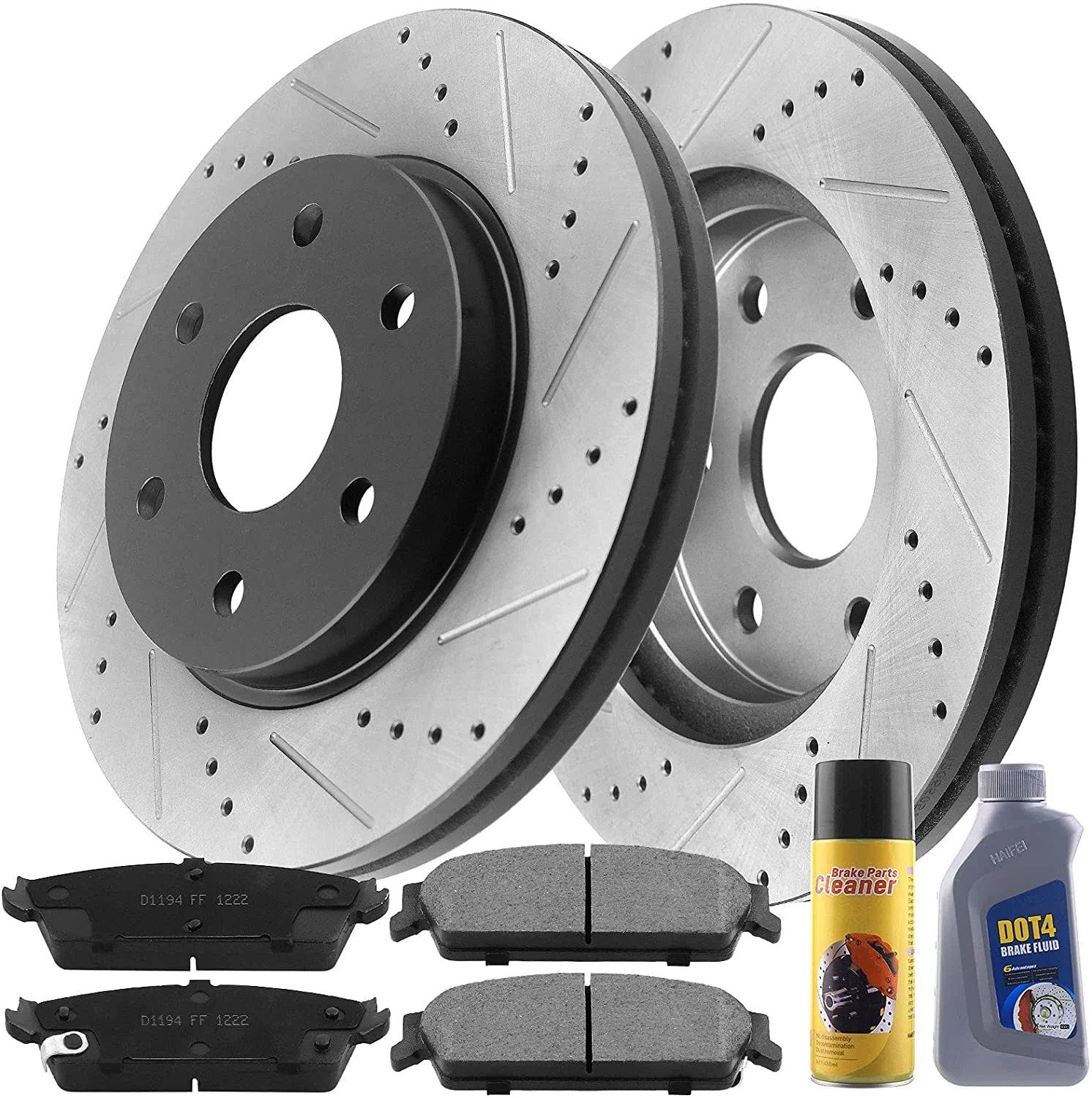 MotorbyMotor Rear Brake Rotors 345mm Drilled & Slotted Brake Rotor & Brake Pad kit Including CLEANER DOT4 FLUID Fits for Chevrolet Silverado 1500 Tahoe Avalanche Suburban, GMC Sierra 1500 Yukon XL