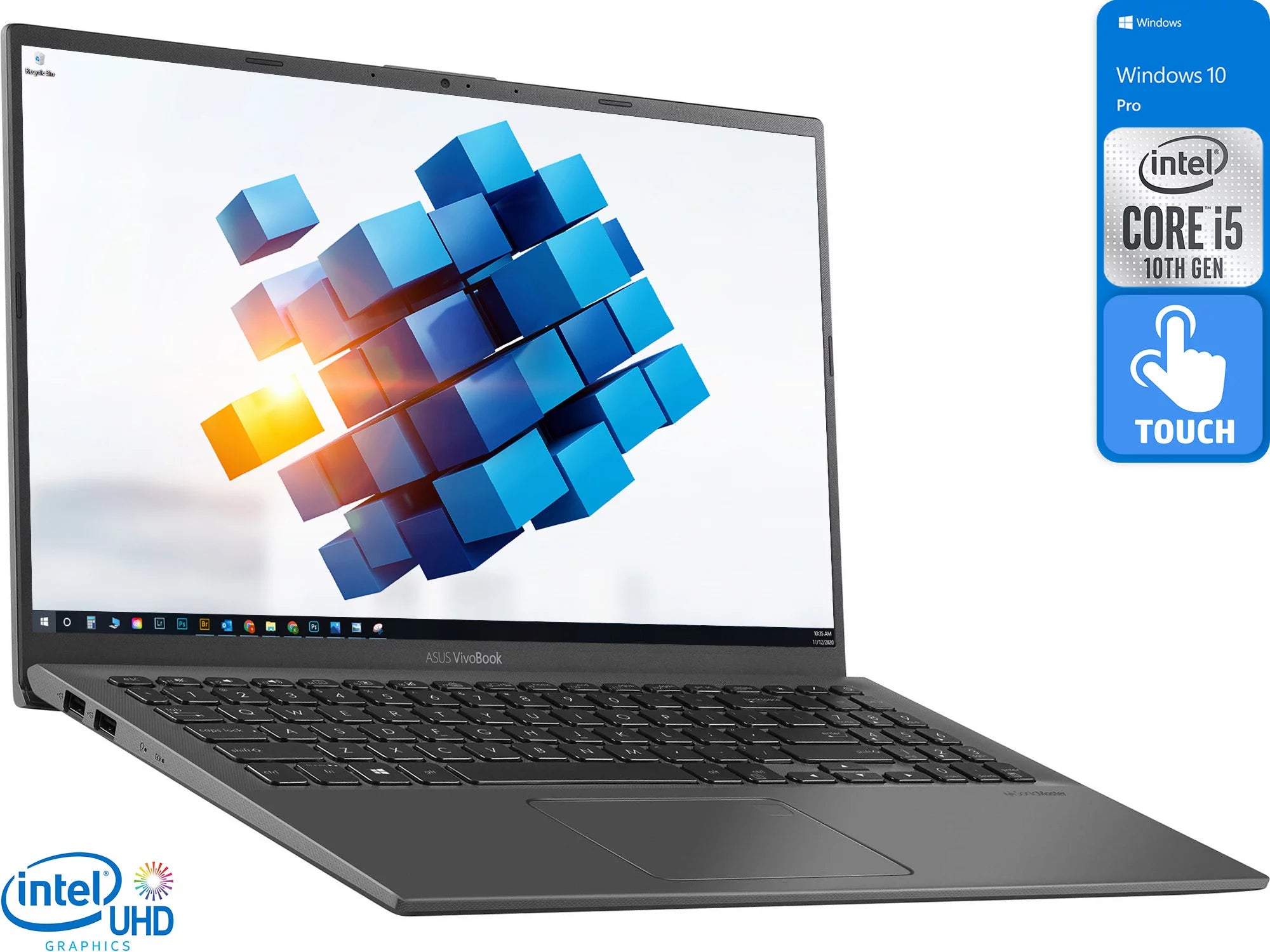ASUS VivoBook Notebook, 15.6 FHD Touch Display, Intel Core i5-1035G1 Upto 3.6GHz, 8GB RAM, 128GB NVMe SSD, HDMI, Wi-Fi, Bluetooth, Windows 10 Pro