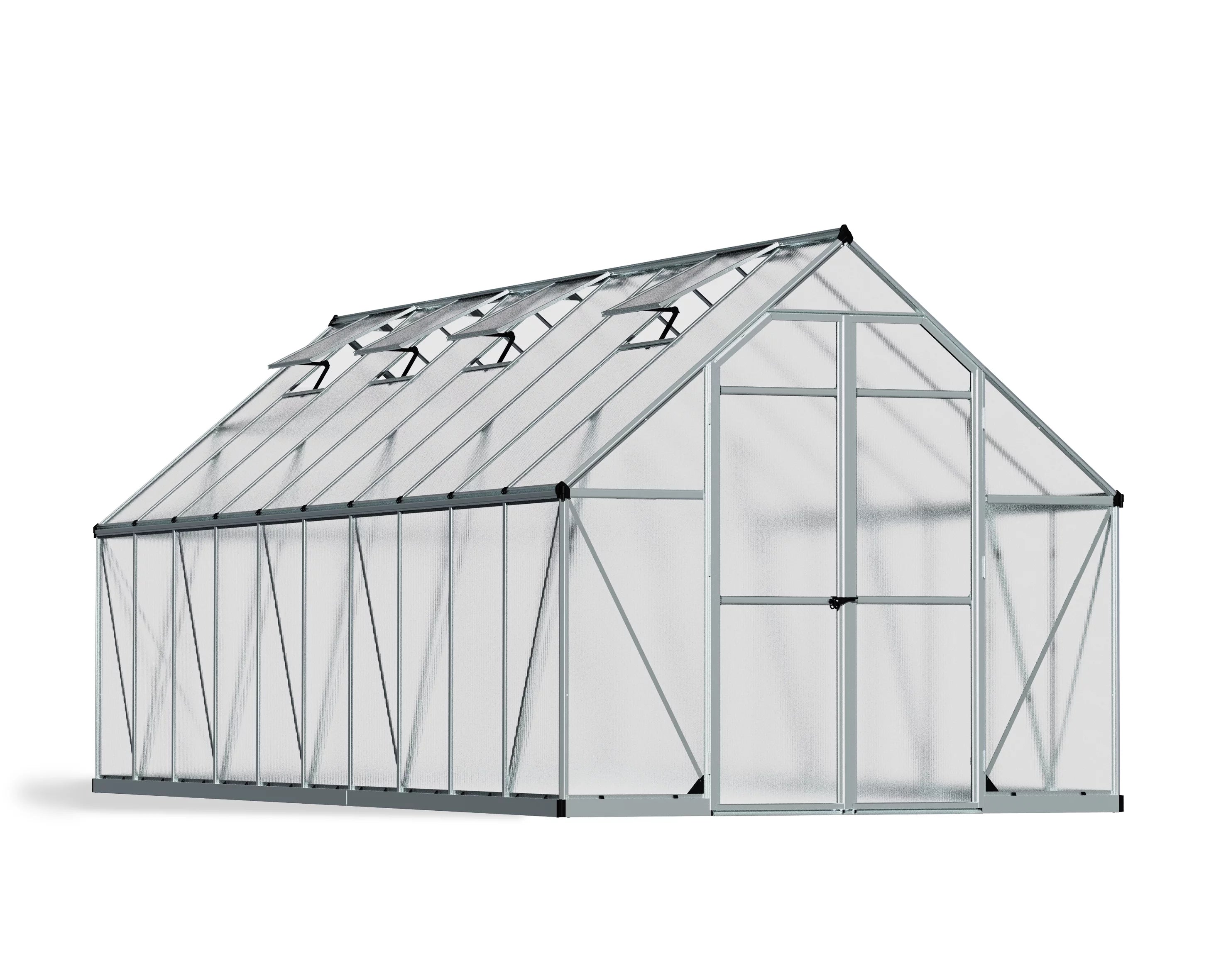 Palram - Canopia Essence 8' x 20' - Polycarbonate/Aluminum Walk-In Greenhouse - Silver - with 4 Roof Vents