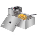 Electric Deep Fryer with Basket, 6L 2500W Stainless Steel Single Cylinder Oil Fryer Cooking Equipment, Home/Commercial Kitchen Countertop Fryer, for Restaurants, Cafes, Snack Bars, EH81