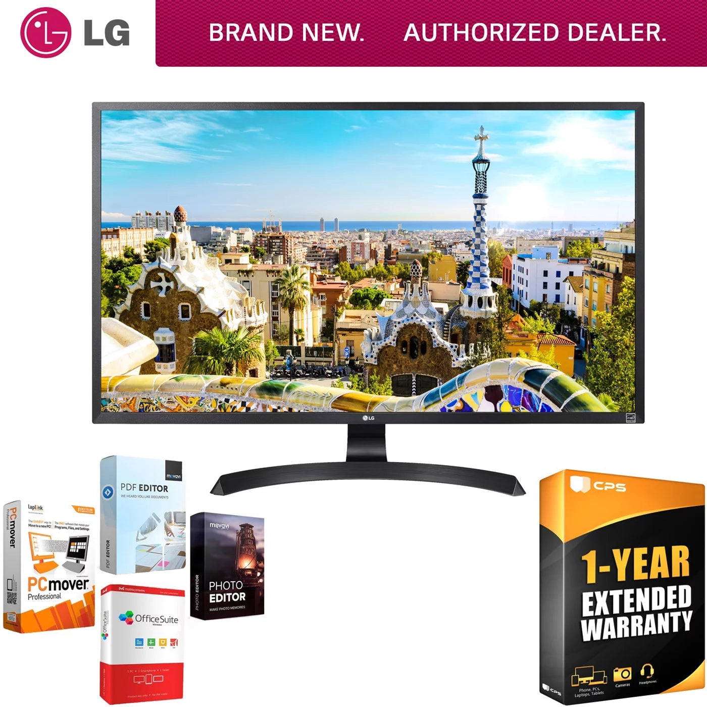 LG 32UD59-B 32-inch 3840x2160 Ultra HD 4k LED Monitor with FreeSync Bundle with Elite Suite 18 Standard Editing Software Bundle and 1 Year Extended Warranty