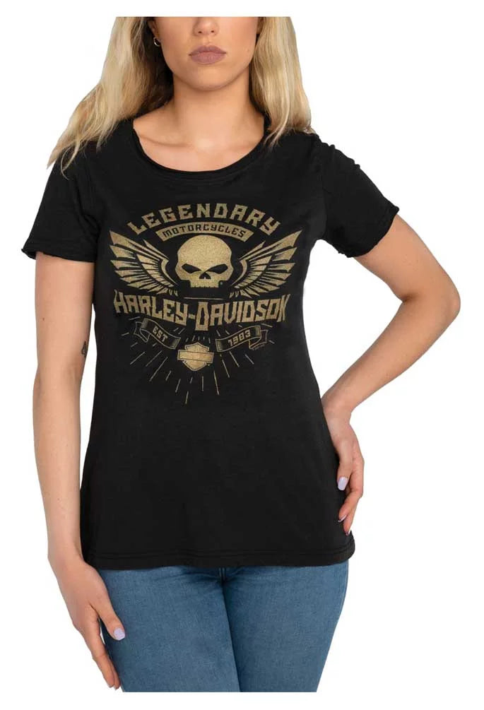 Harley-Davidson Women's Metallic Phantom Short Sleeve Scoop Neck Tee (L), Harley Davidson
