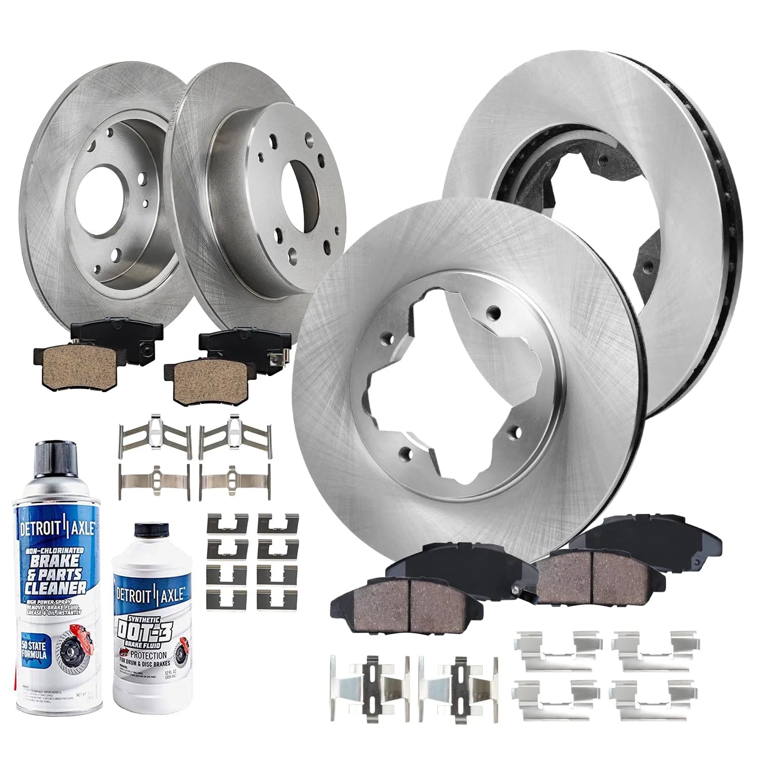 Detroit Axle - Front Rear Disc Brake Kit Rotors with Ceramic Pads Hardware Brake Kit Cleaner Fluid Replacement for 1991-1993 Honda Accord (Sedan Models with Nissin Calipers; Coupe; with Rear Disc)