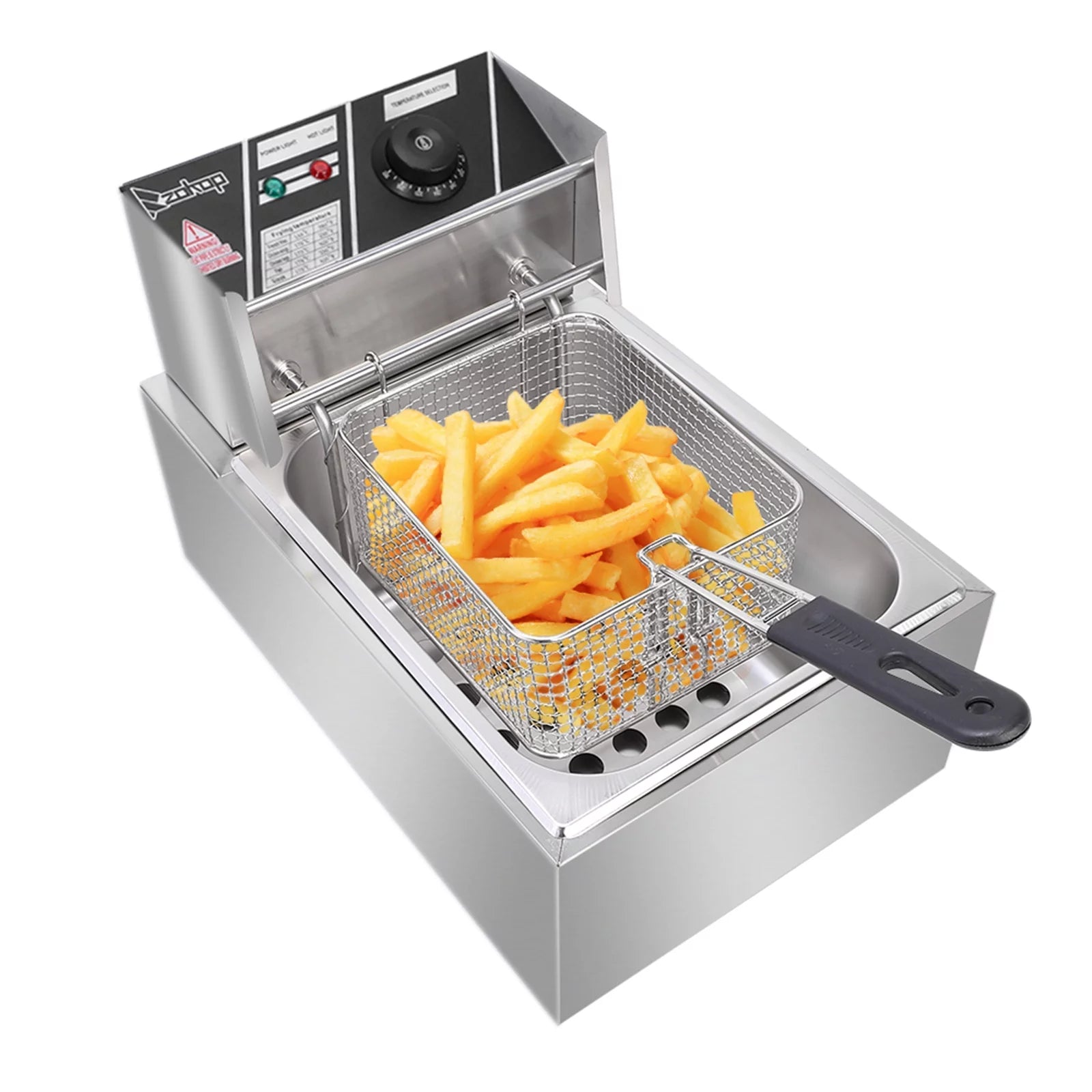 Electric Deep Fryer with Basket,DFITO 2500W 110V 6.3QT/6L Stainless Steel Single Cylinder Oil Fryer Cooking Equipment, Home/Commercial Kitchen Countertop Fryer, for Restaurants, Cafes, Snack Bars