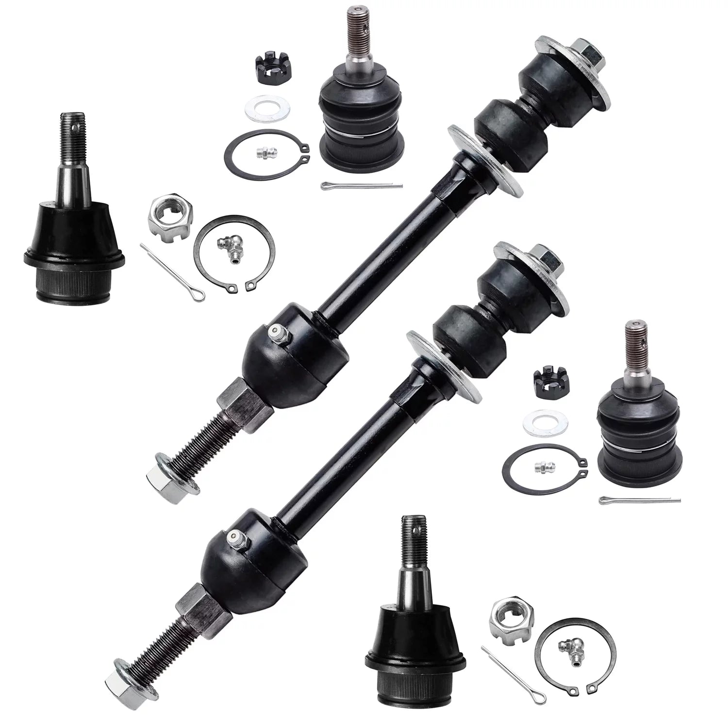 Detroit Axle - 6PC Front Upper Lower Ball Joints Sway Bars Replacement for 2006-2012 Dodge Ram 1500 2WD Standard or Crew Cab