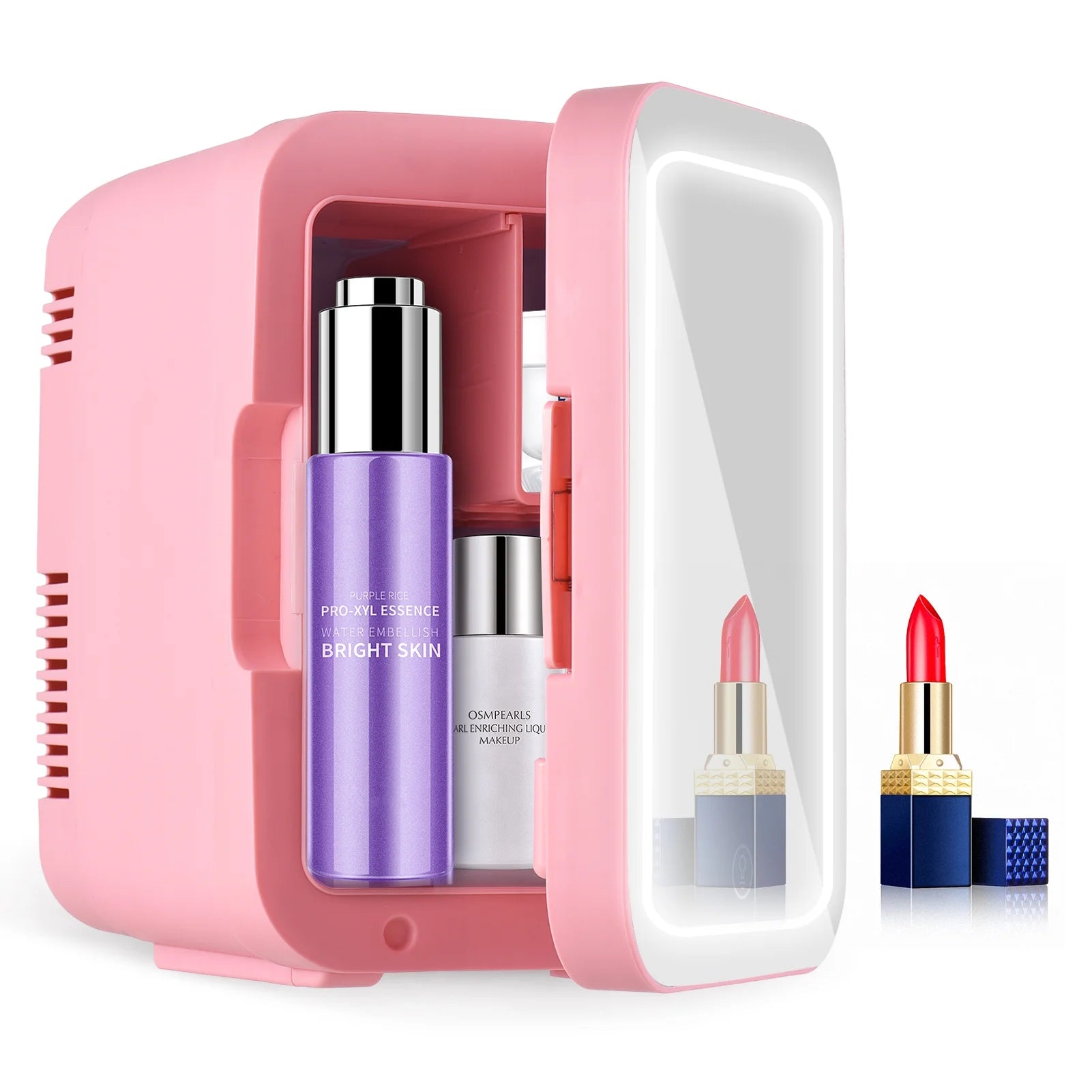 Andoer Refrigerator with 4L Capacity and Dimmable LED Mirror Door Suitable for Skincare and Makeup Beauty