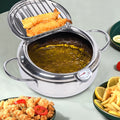 ANQIDI 2.2L Deep Frying Pan 304 Stainless Steel Japanese Style Deep Fryer Silver w/Temperature Gauge, Lid and Oil Drip Rack