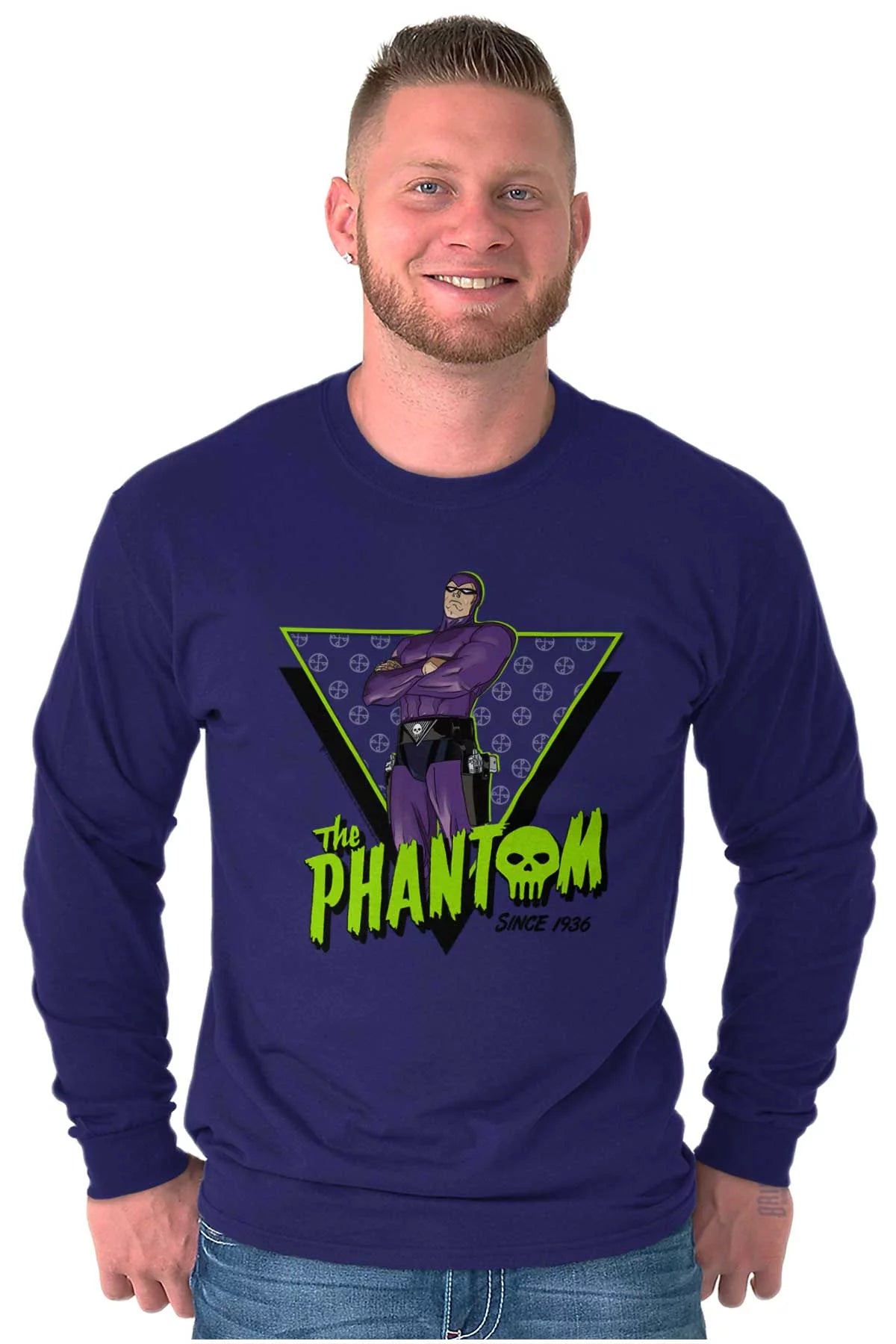 the Phantom Skull Vintage Superhero Long Sleeve TShirt Men Women Brisco Brands L