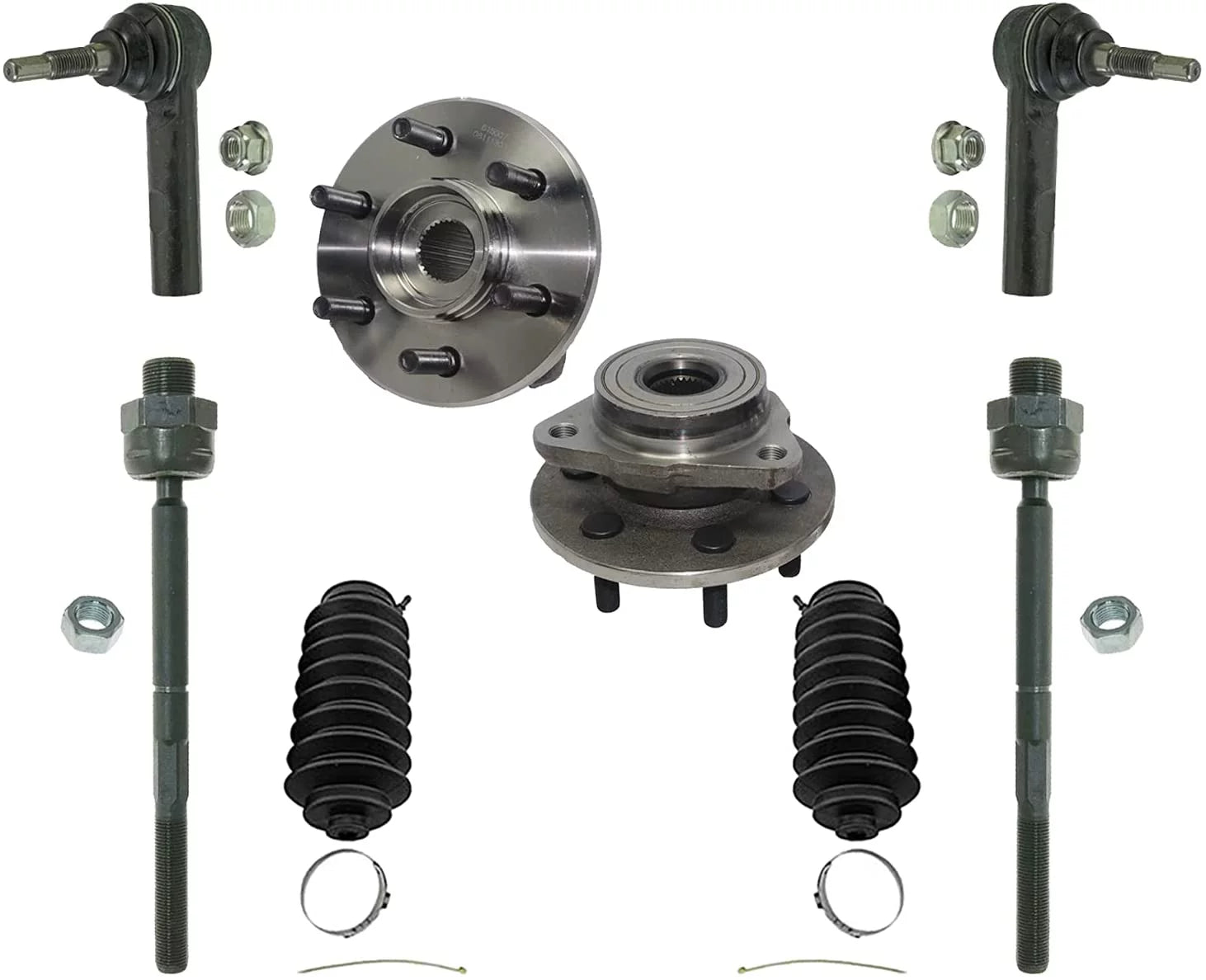 Detroit Axle - 8pc Front Wheel Hub & Bearing Assembly, Inner Outer Tie Rods for 2000 - 2004 Dodge Dakota - [ 2000 - 2003 Dodge Durango] - 4WD NO ABS