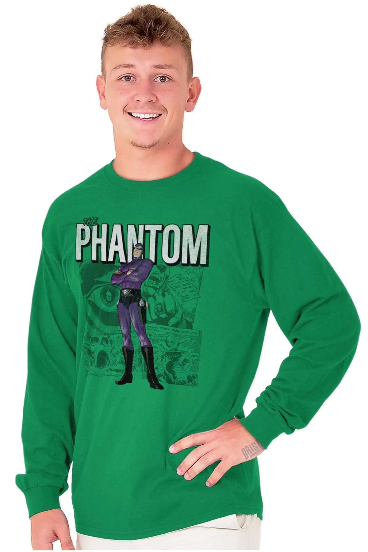 the Phantom Retro Comic Superhero Long Sleeve TShirt Men Women Brisco Brands L